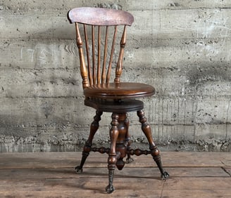ANTIQUE PIANO STOOL WITH BACKREST