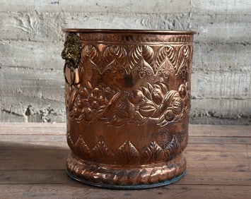 LARGE COPPER REPOUSSE WITH BRASS HANDLES