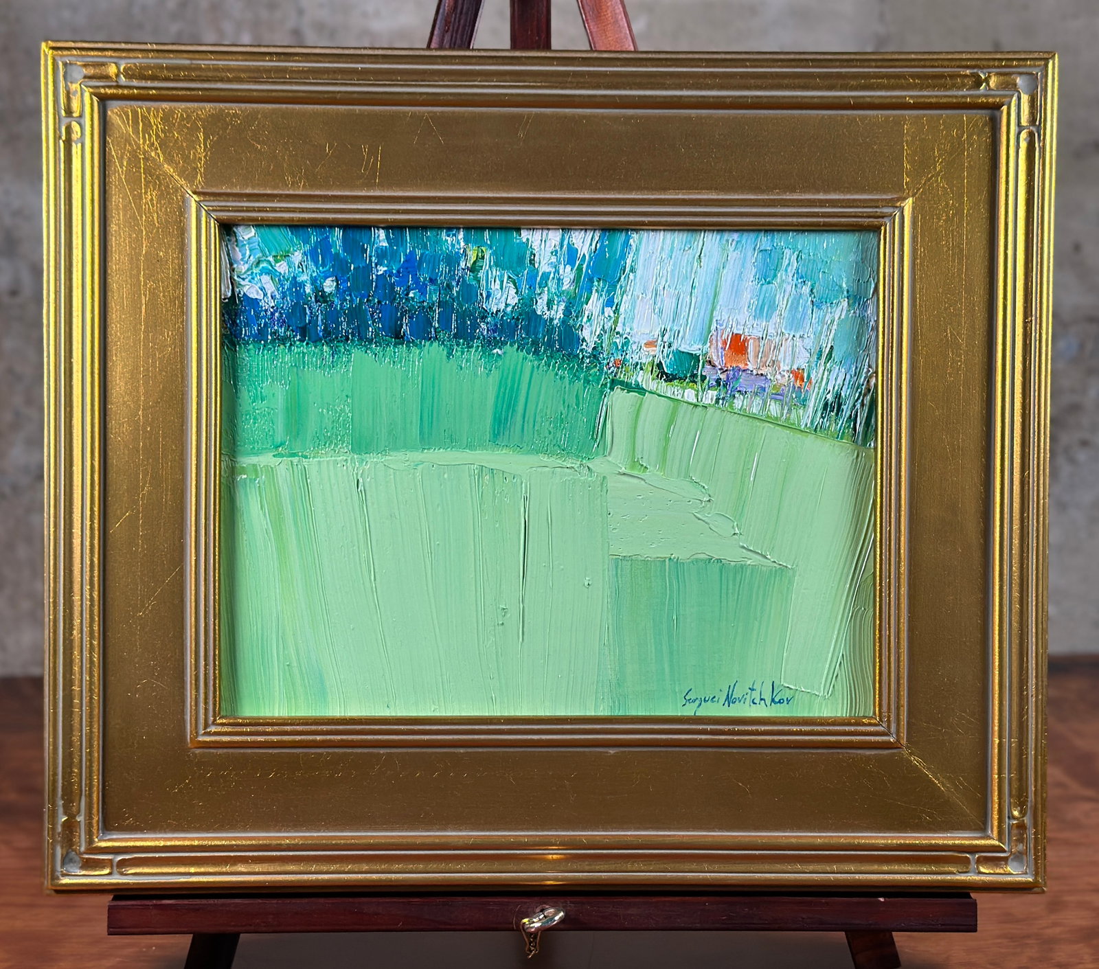 SERGEUI NOVITCHKOV, 'THE SECRET OF THE GREEN VALLEY': "The Secret of the Green Valley", an original oil on board by listed artist, Sergeui Novitchkov. Professionally framed, signed lower right, and titled/signed/stamped again on the verso. This original 