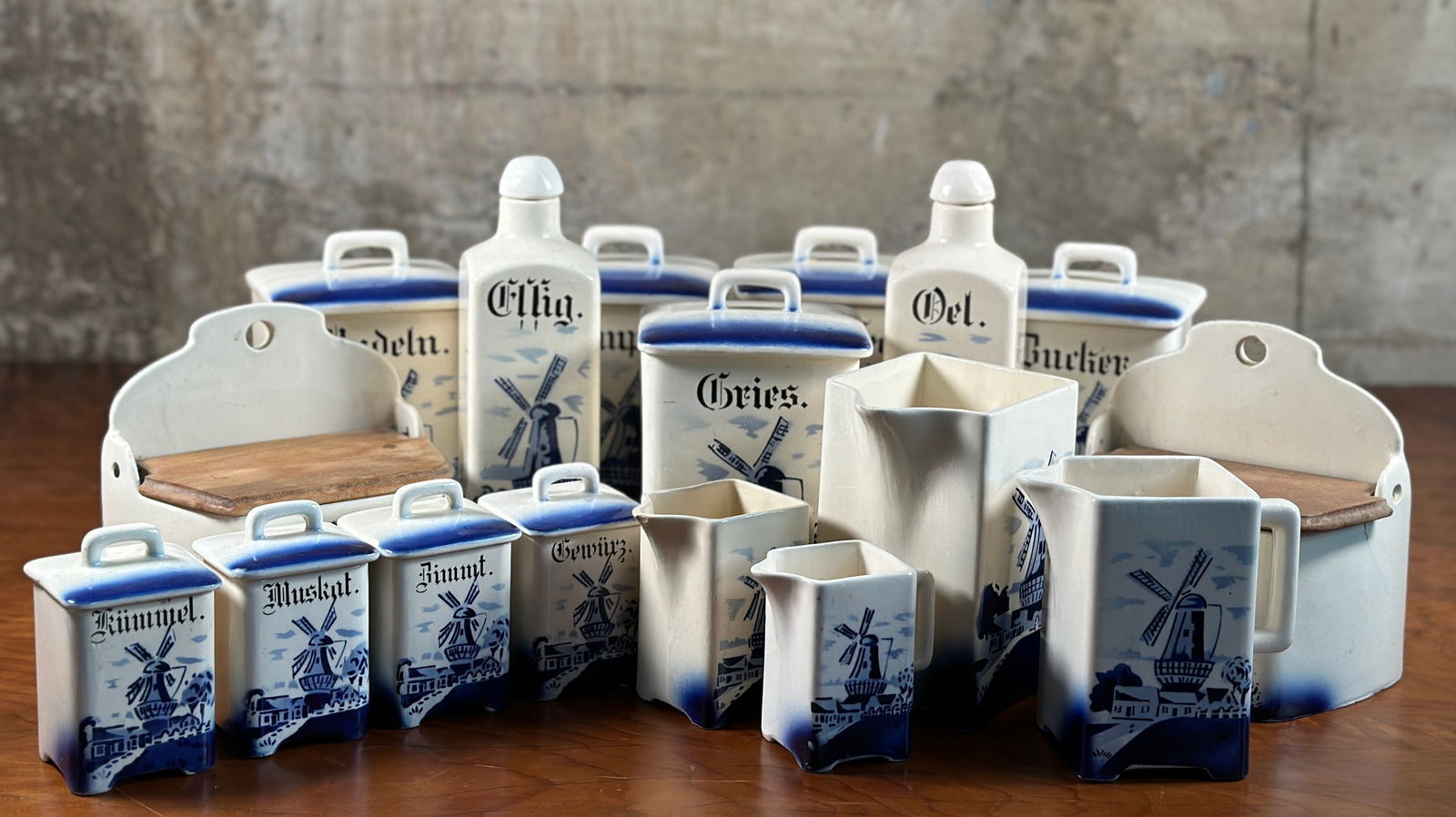 17 PIECE GERMAN CANISTER SET WITH BLUE WINDMILL SCENE (1 of 10)