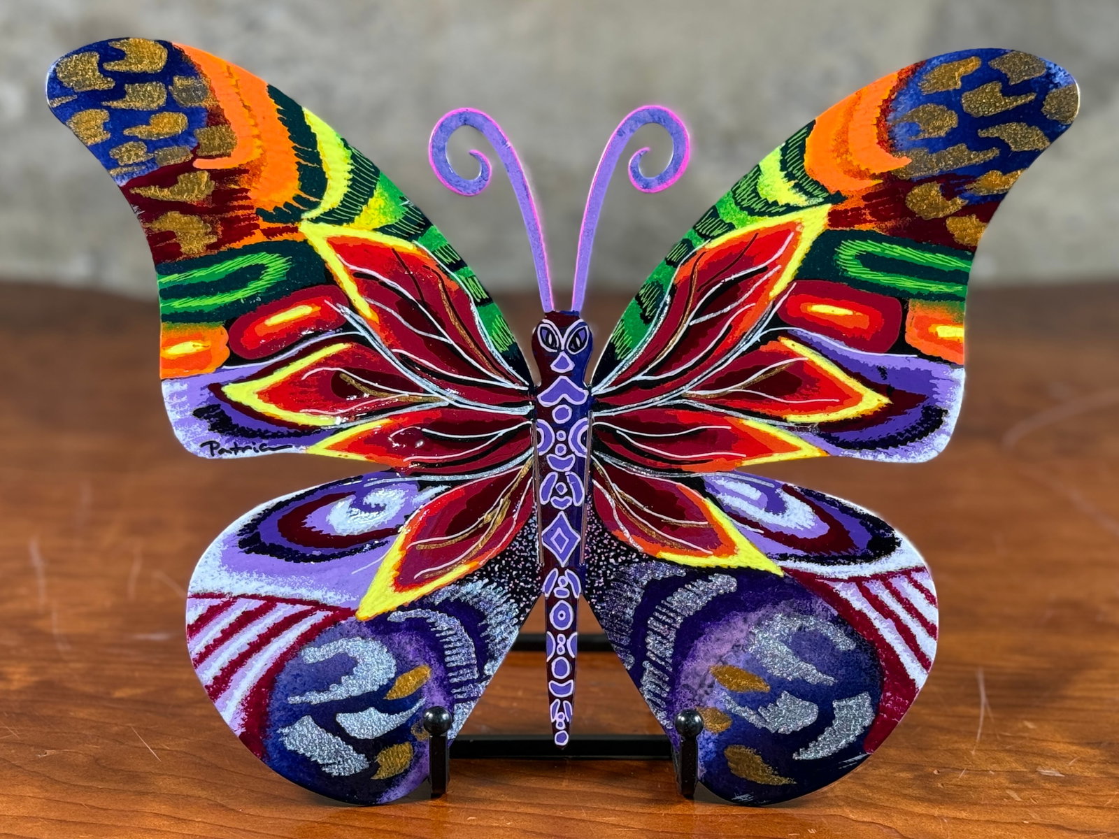 PATRICIA GOVEZENSKY, 'BUTTERFLY' #1: "Butterfly", an original painting on cut steel by listed artist, Patricia Govezensky. Signed by the artist and accompanied by a certificate of authenticity. Born in 1961 in Tel- Aviv, Patricia pursued