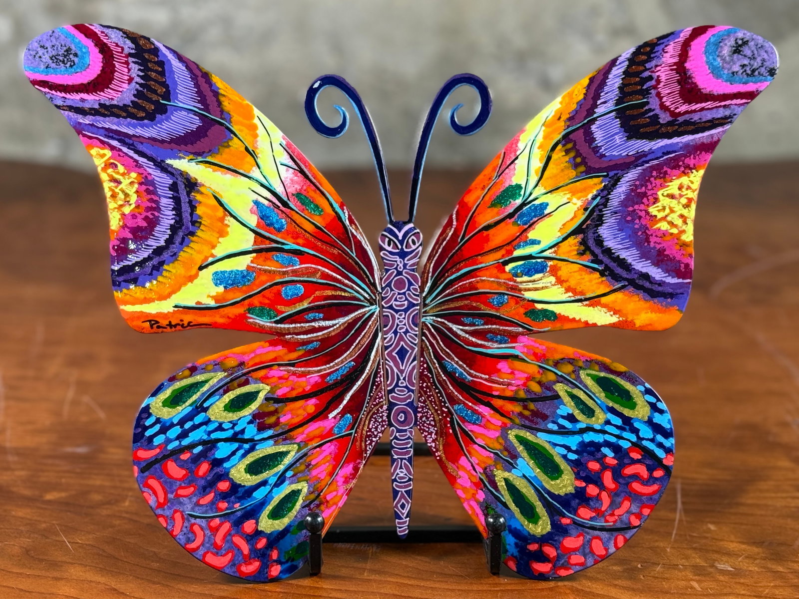PATRICIA GOVEZENSKY, 'BUTTERFLY' #2: "Butterfly", an original painting on cut steel by listed artist, Patricia Govezensky. Signed by the artist and accompanied by a certificate of authenticity. Born in 1961 in Tel- Aviv, Patricia pursued