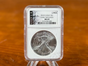 2010 SILVER EAGLE MS69, NGC SLAB