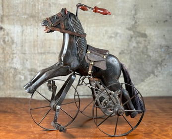 CHARITY: SALEM DOGS, ANTIQUE WOODEN HORSE TRICYCLE PEDAL TOY