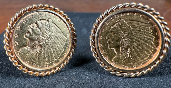 1912 & 1913 $5 INDIAN HALF EAGLE GOLD COIN CUFFLINKS
