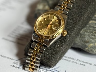 ROLEX LADIES DATEJUST WATCH, 18K GOLD TROPICAL DIAL