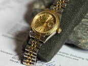 ROLEX LADIES DATEJUST WATCH, 18K GOLD TROPICAL DIAL