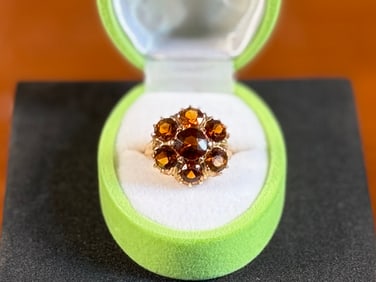 14K GOLD CITRINE CLUSTER ART DECO RING