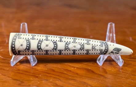INUIT SCRIMSHAW WALRUS TUSK CRIBBAGE BOARD