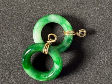 PAIR OF JADE PENDANTS WITH 14K GOLD
