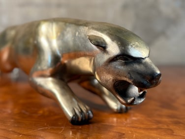 CHARLES VALTON, SILVERED BRONZE JAGUAR