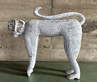 BOHO COASTAL WHITE WASHED MONKEY SCULPTURE