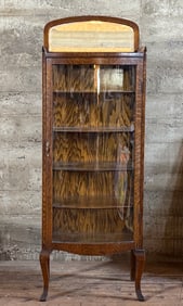 ANTIQUE OAK CURIO CABINET, SINGLE DOOR