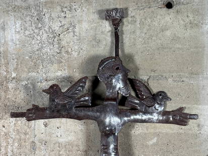 MICHEE RAMIL REMY, "CRUCIFIX": “Crucifix”, a metal sculpture by listed Haitian artist, Michèe Rami Remy. Signed as shown in photos and measures, 28” H x 13.5” W. In 2009, Michée Ramil Remy was one of three of