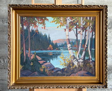 ADOLPHUS GEORGE BROOMFIELD, 'CLAM LAKE, NORTHERN ONTARIO': "Clam Lake, Northern Ontario", an original oil on canvas by listed artist, Adolphus George Broomfield. Professionally framed, signed lower right, and titled on the verso. Measures in the fra