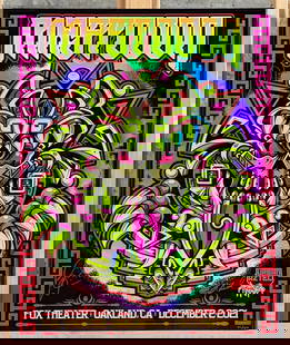 URBAN AZTEC FOR MASTODON, CONCERT POSTER: Measures in frame, 24.25'' H x 18.25'' W. This lot features a limited edition concert poster for the band Mastodon's show at the Fox Theater in Oakland, CA, on December 2, 2021. The poster features di