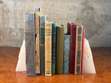 ANTIQUE BOOK COLLECTION & PAIR OF BOOKENDS