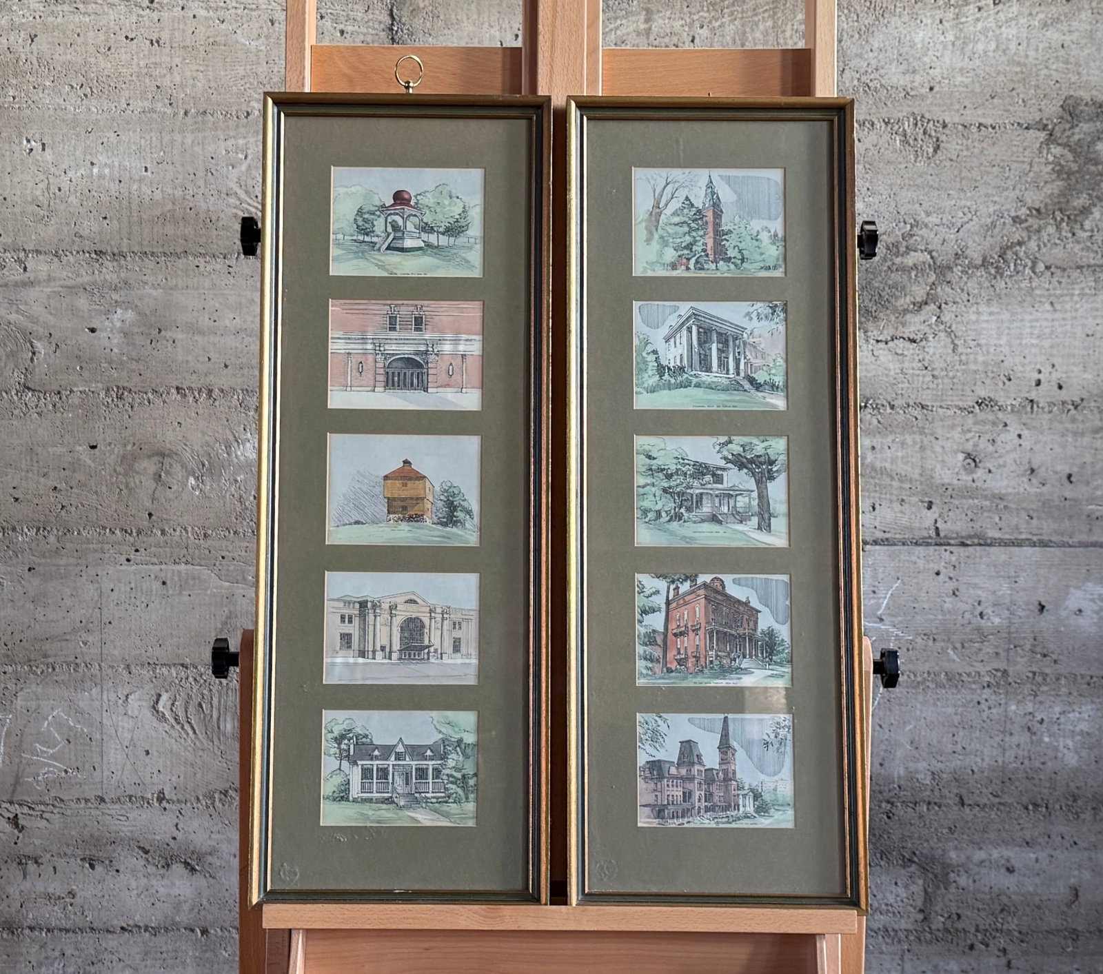PAIR OF FRAMED 19TH CENTURY LITHOGRAPHS: This lot features a pair of framed 19th century lithographs or possibly postcards, professionally matted under glass. Each one measures, 30'' H x 11'' W.
