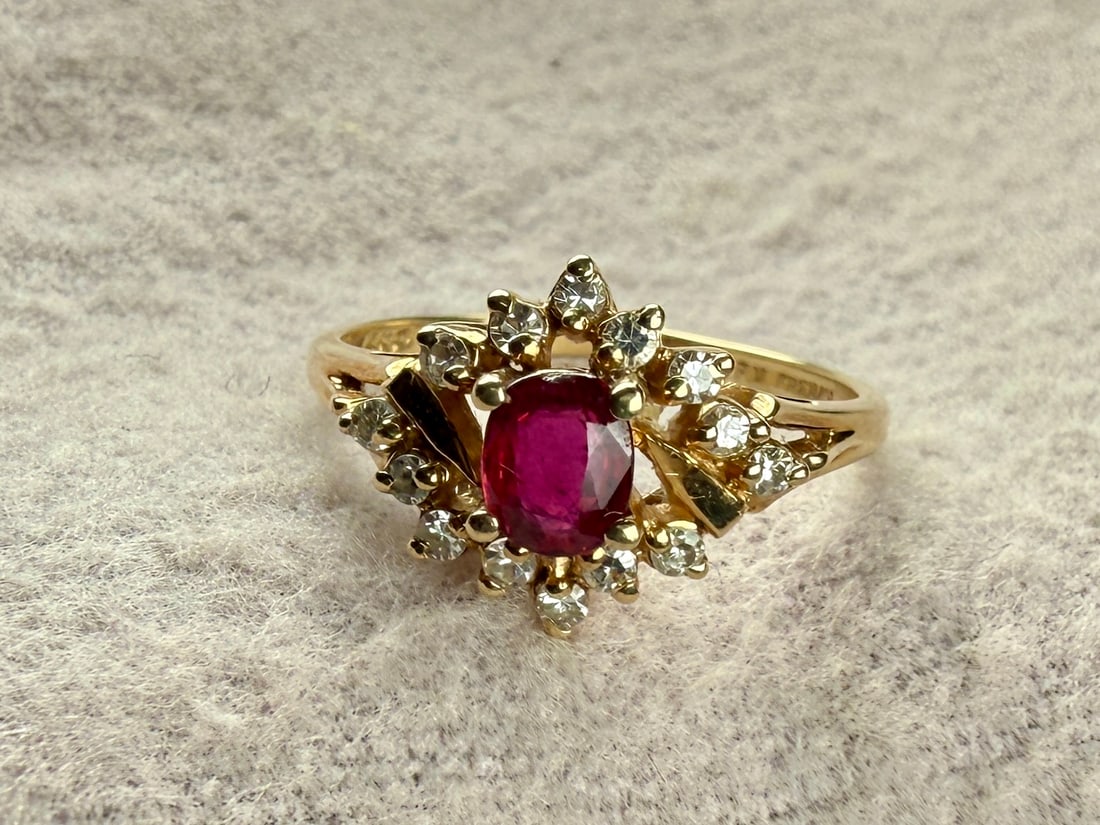 14K GOLD & DIAMOND RING WITH RUBY (1 of 5)