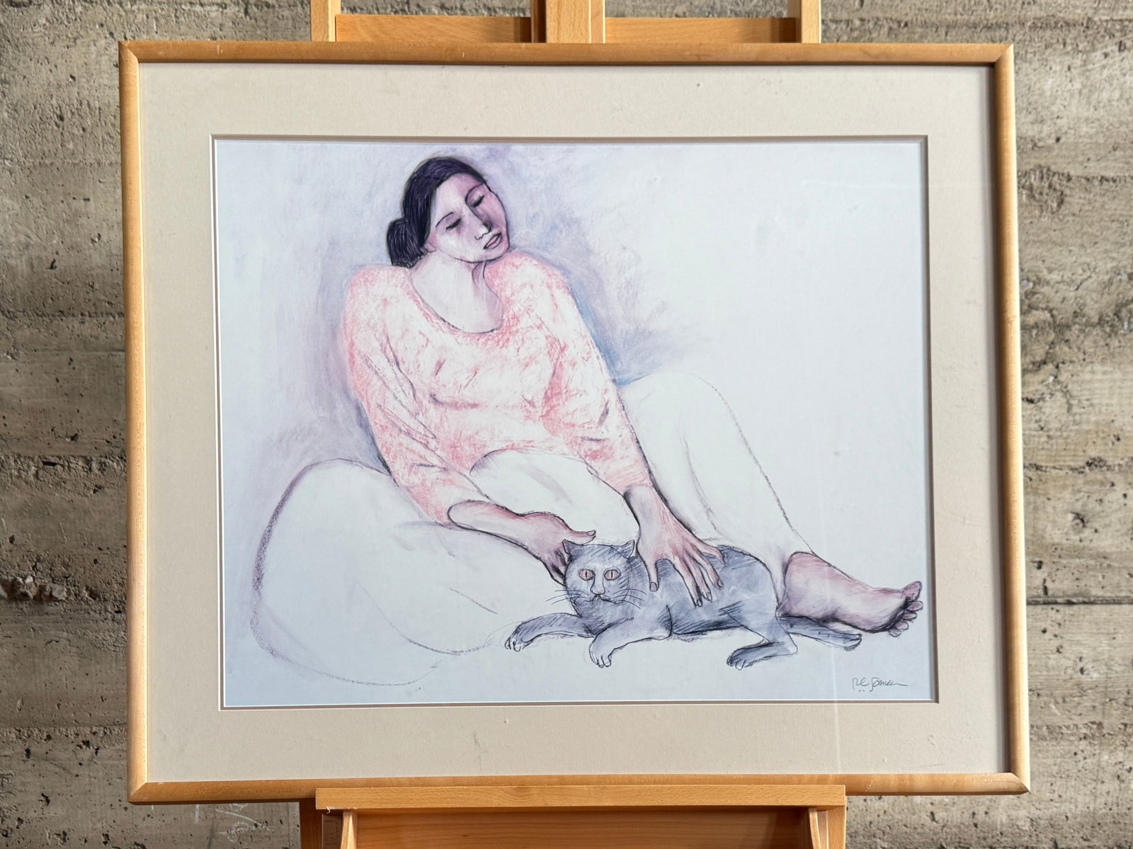 R.C. GORMAN, 'STUDY OF VIRGINIA'S KITTY': "Study of Virginia's Kitty", a framed print by listed artist, R.C. Gorman. This print is signed in pencil lower right circa 1987, professionally framed, and measures in frame, 30.25'' H x