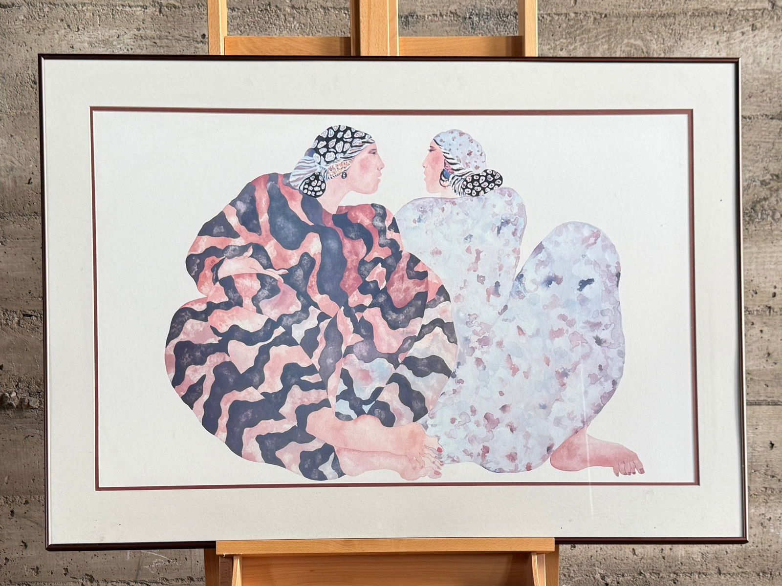 CAROL GRIGG, 'ONE SPEAKS, ONE LISTENS': "One Speaks, One Listens", a print by listed artist, Carol Grigg. Professionally framed and measures in frame, 30.25'' H x 44'' W. Carol Grigg grew up and still lives in Oregon. Grigg draws