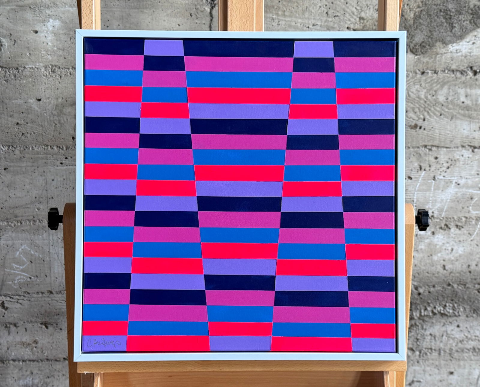 CAMILO REQUEJO, 'IBIZA': “Ibiza?, an original acrylic on canvas by listed artist, Camilo Requejo. Measures in frame, 21” H X 21” W. Requejo (1976-) is a Mexican-Spanish architect living in the US with more than