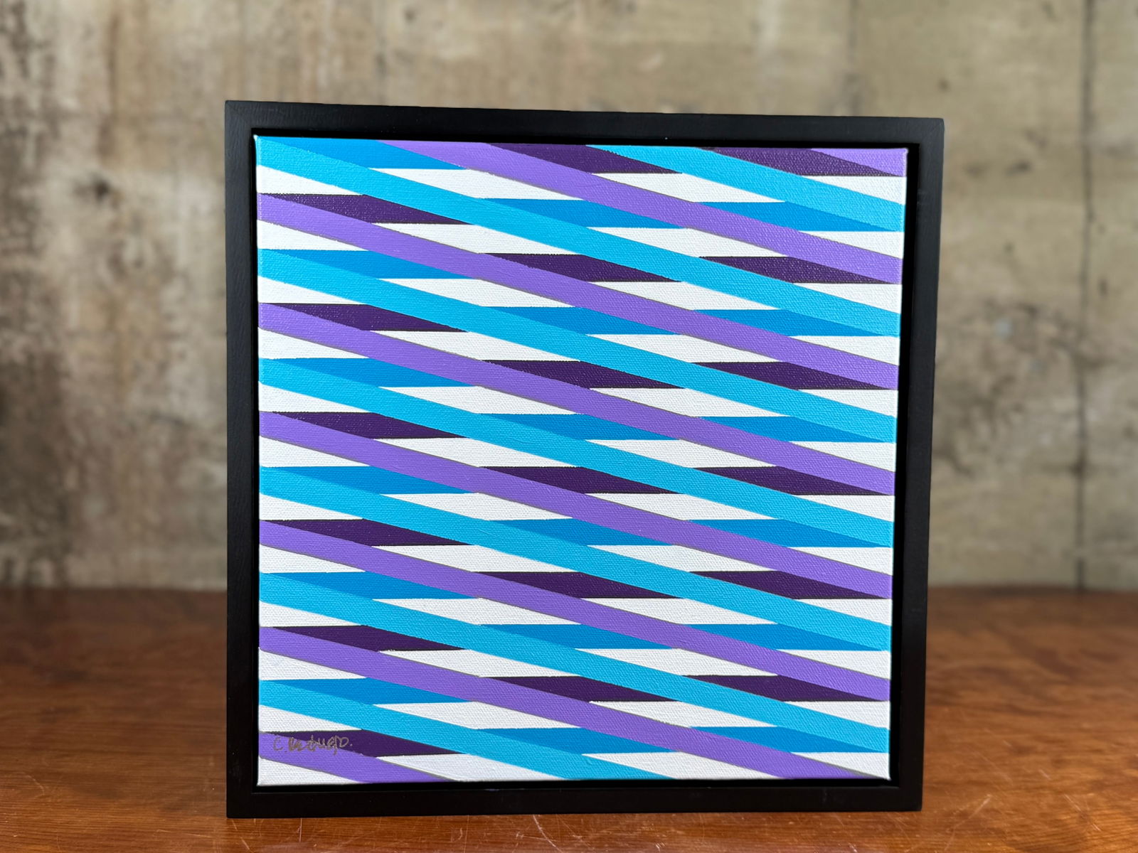 CAMILO REQUEJO, 'INTERSECTION': “Intersection?, an original acrylic on canvas by listed artist, Camilo Requejo. Measures in frame, 13.25” H X 13.25” W. Requejo (1976-) is a Mexican-Spanish architect living in the US