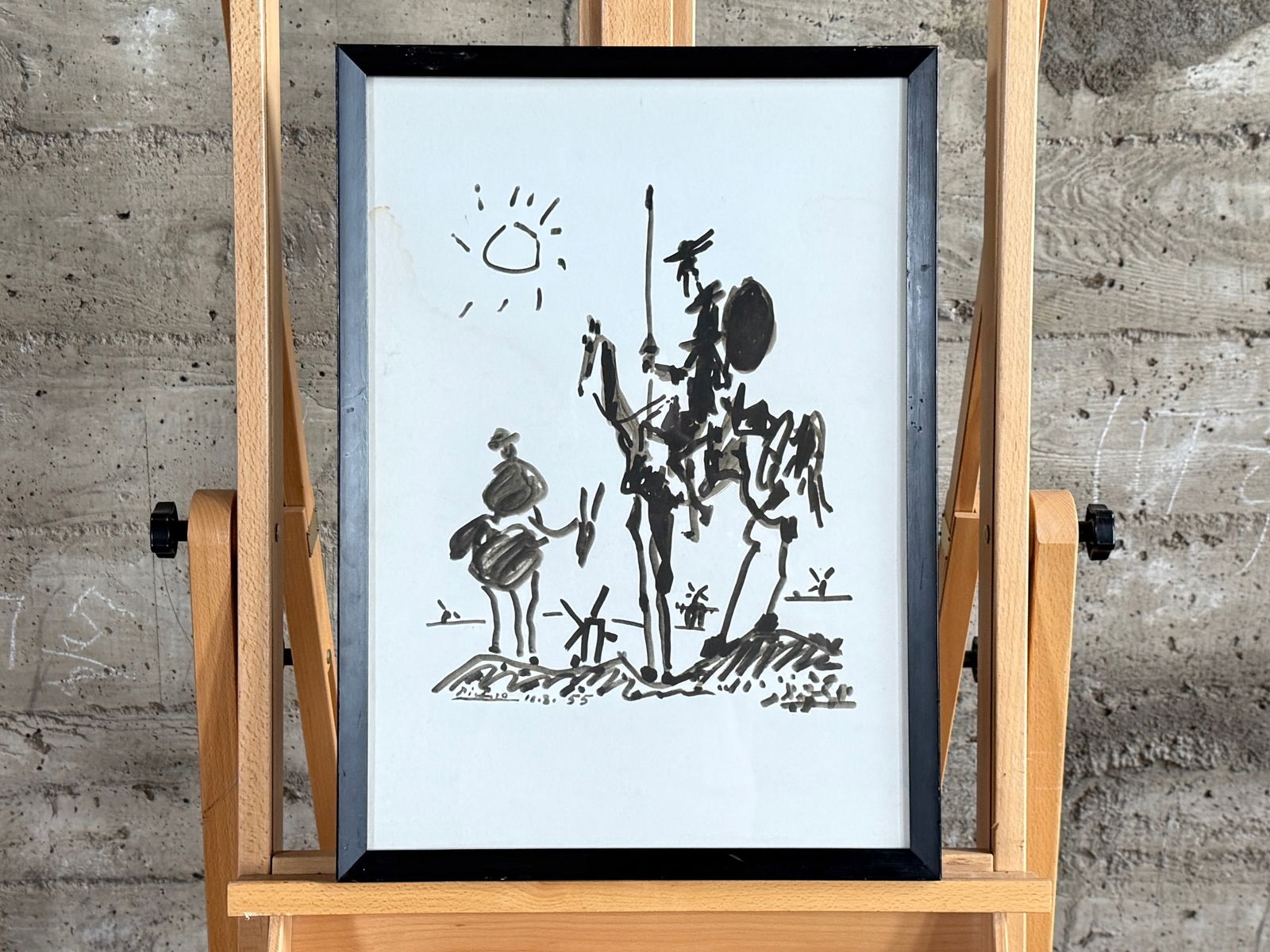 PABLO PICASSO, 'DON QUIXOTE': "Don Quixote", a framed print of the iconic 1955 sketch by listed artist, Pablo Picasso. Professionally framed and measures in frame, 21.5'' H x 15.5'' W. Some light staining on the top