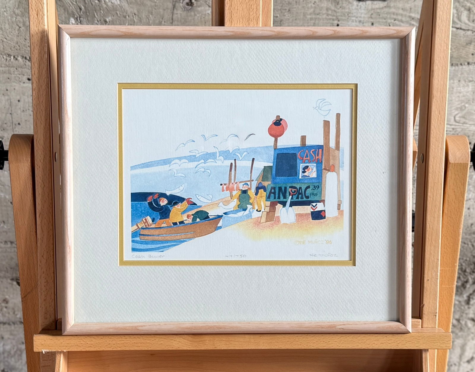 RIE MUNOZ, 'CASH BUYER': "Cash Buyer", a limited edition print by listed artist, Rie Munoz. Edition 47/750 and signed in pencil by Munoz lower right. Professionally framed and measures in frame, 15.5'' H x 17.75'' W
