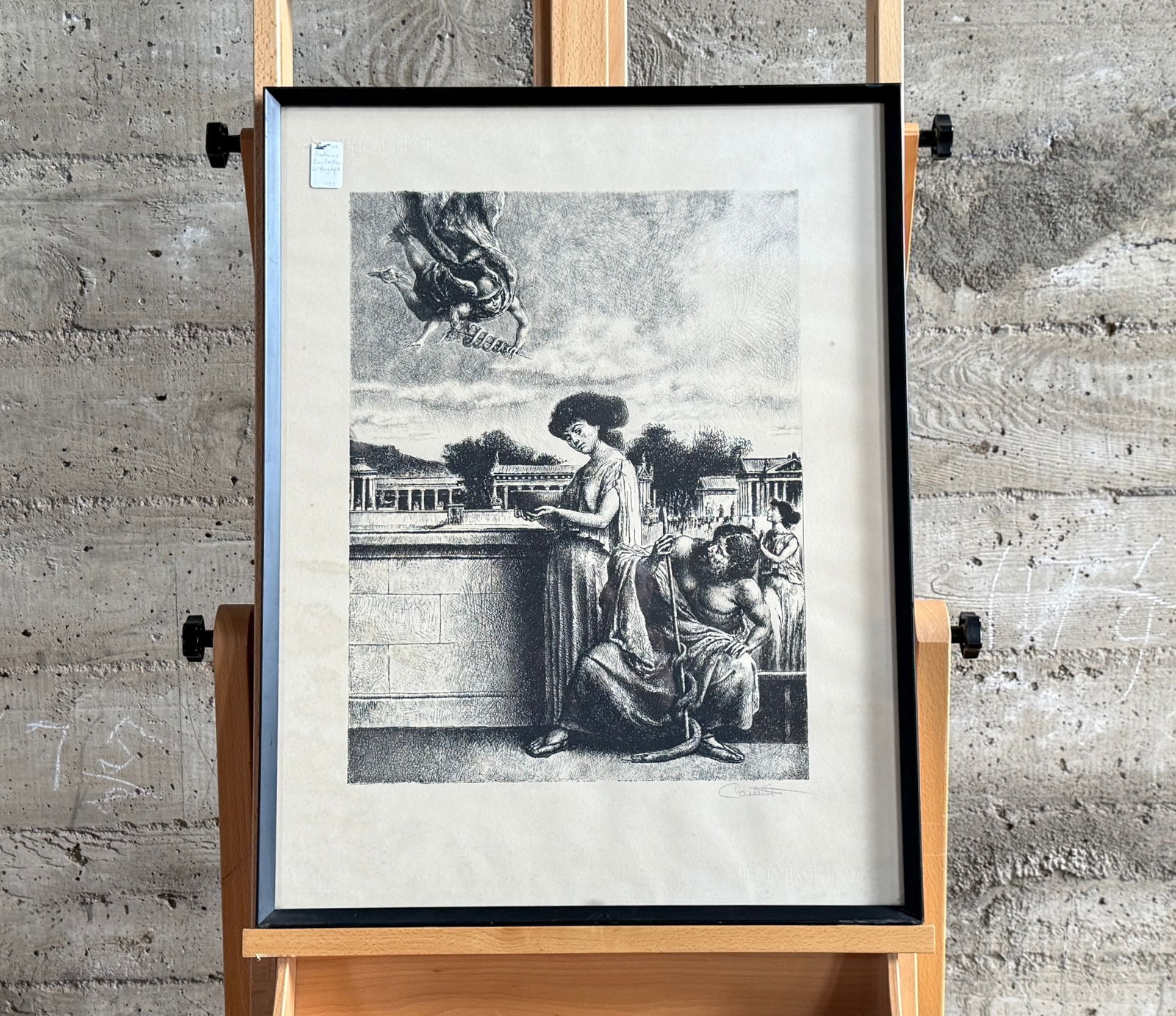 FEDERICO CASTELLON, 'HERMES, HYGEIA, AESCULPAIUS, PANACEA': "Hermes, Hygeia, Aesculpaius, Panacea", an etching by listed artist, Federico Castellon. Signed lower right with a description on the verso. Professionally framed and measures in frame,