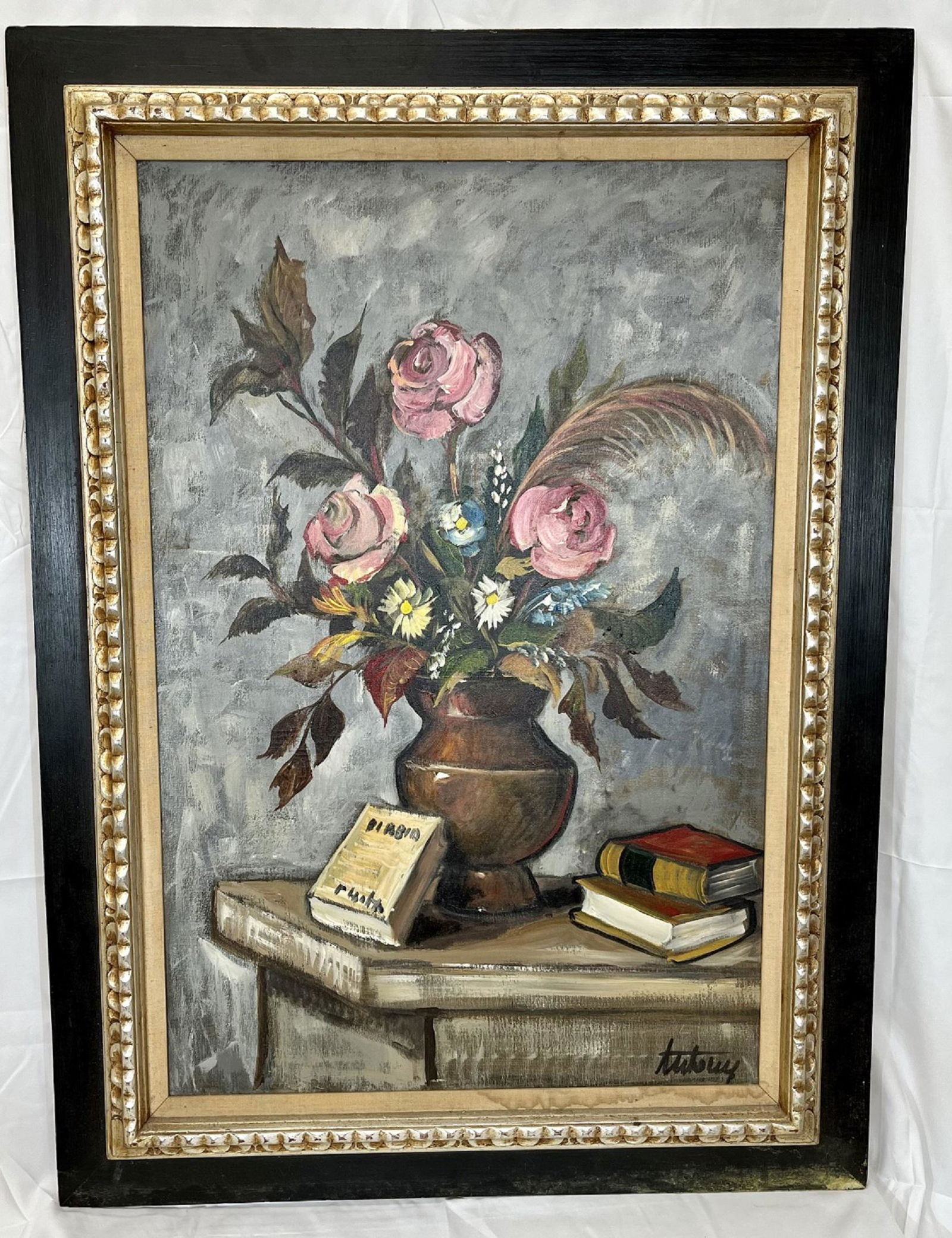 Still Life Floral Arrangement with Books, Oil on Canvas (1 of 5)
