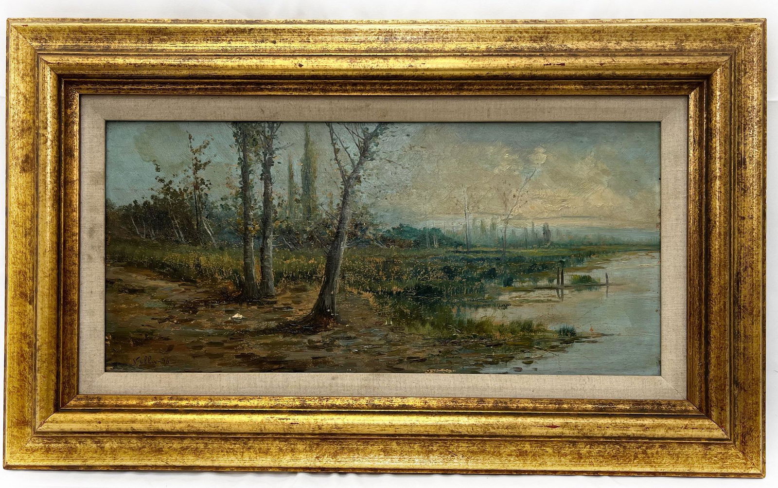 Landscape, Signed Villa-96, Oil on Board (1 of 5)