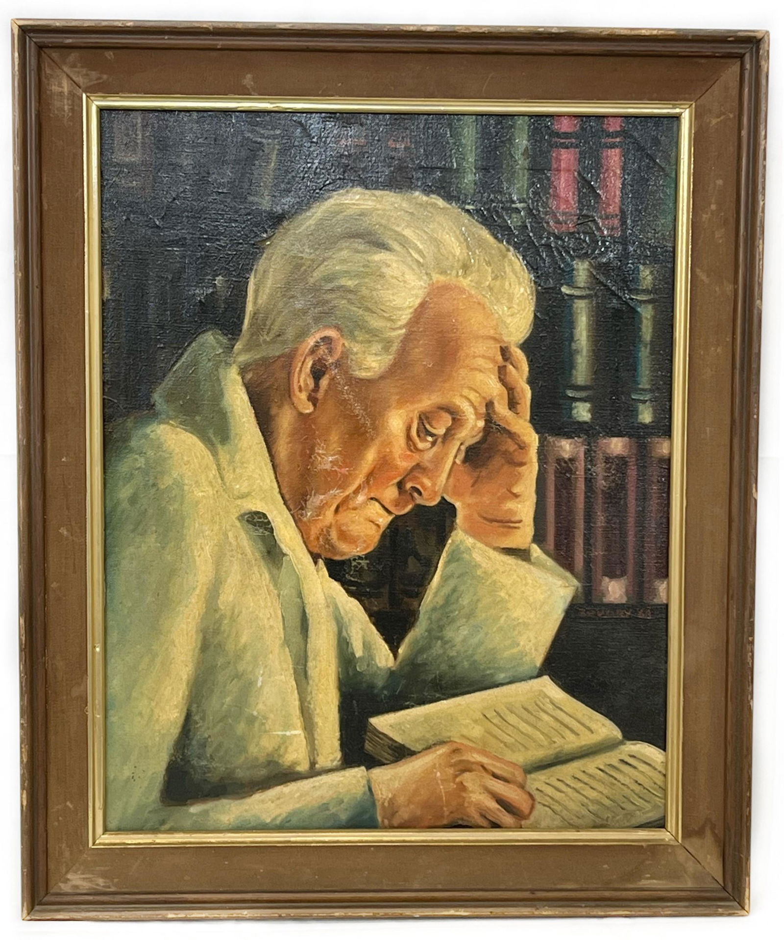 Portrait man reading, Oil on Canvas: oil on canvas, unsigned, 19.5”h x 15.5”w (sight) 24”h x 20”w (frame)