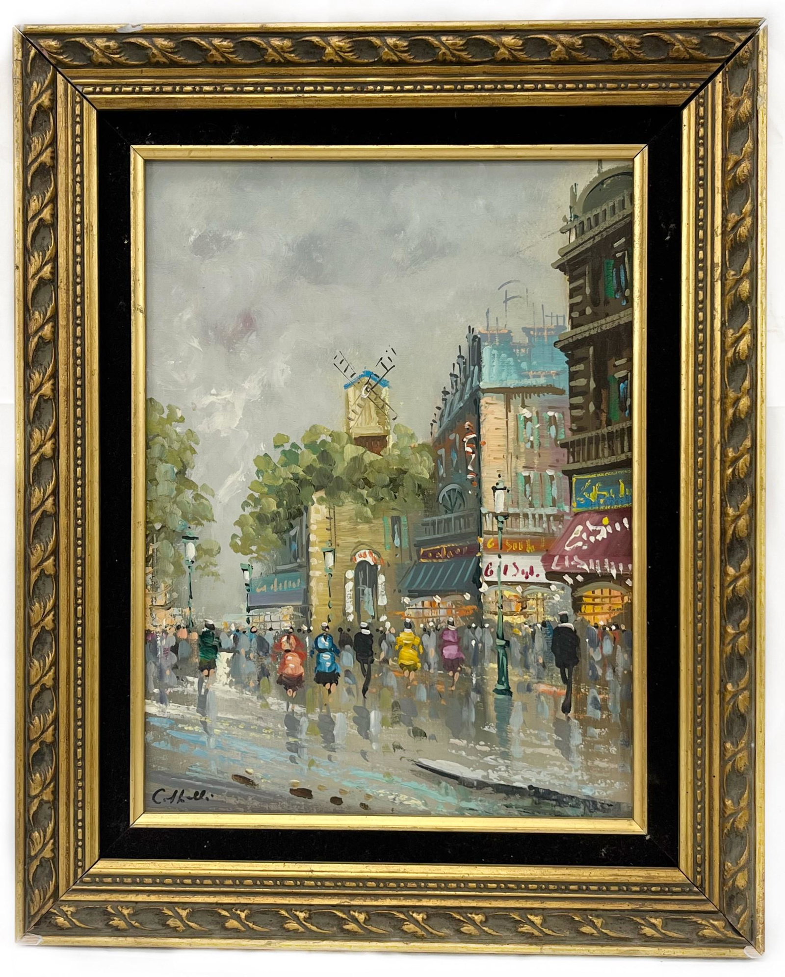 City Scene, after Antoine Blanchard, Oil on Canvas: oil on canvas, illegible signature lower left, late 20th century, 15.25”h x 11.5”w (sight) 21”h x 17”w (frame)