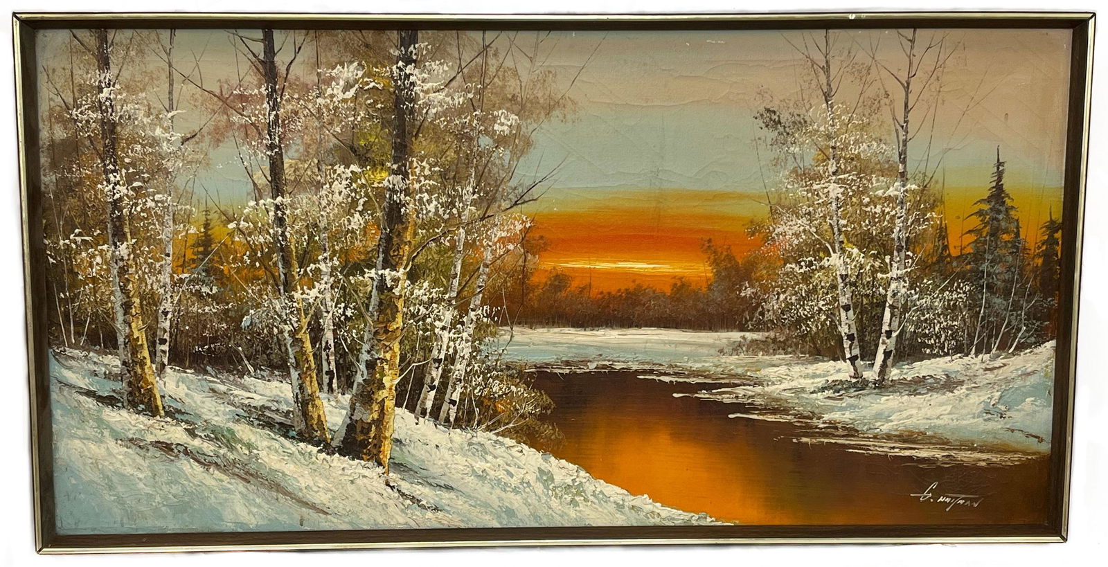 Winter Landscape Scene, Oil on Canvas, Signed G. Whitman (1 of 4)