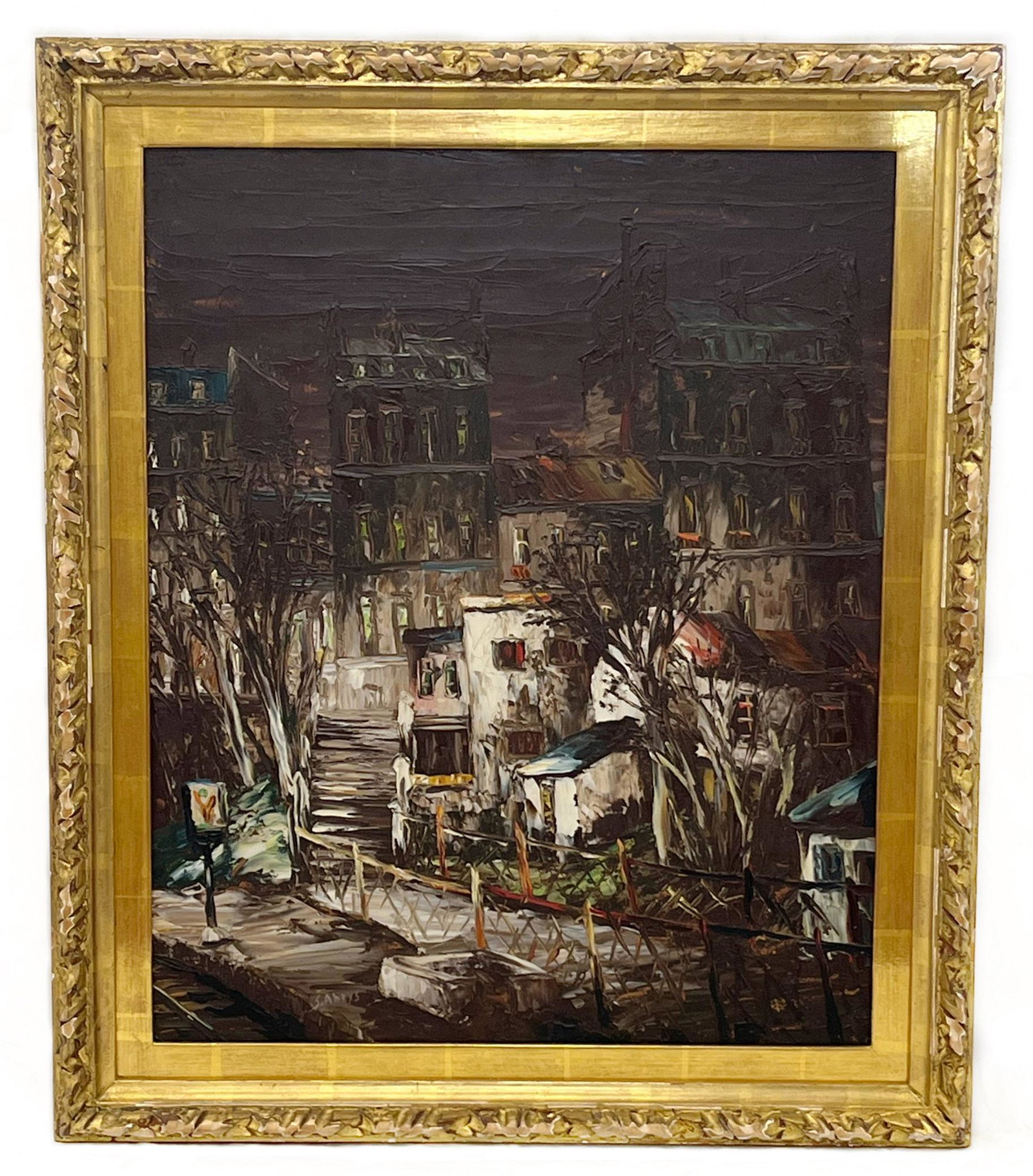 Leon Scwarz Abrys (Hungarian 1905-1990), Paris Street Scene, Oil on Board: oil on board, signed S. Abrys lower left, 23.5”h x 19”w (sight) 29”h x 24”w (frame)