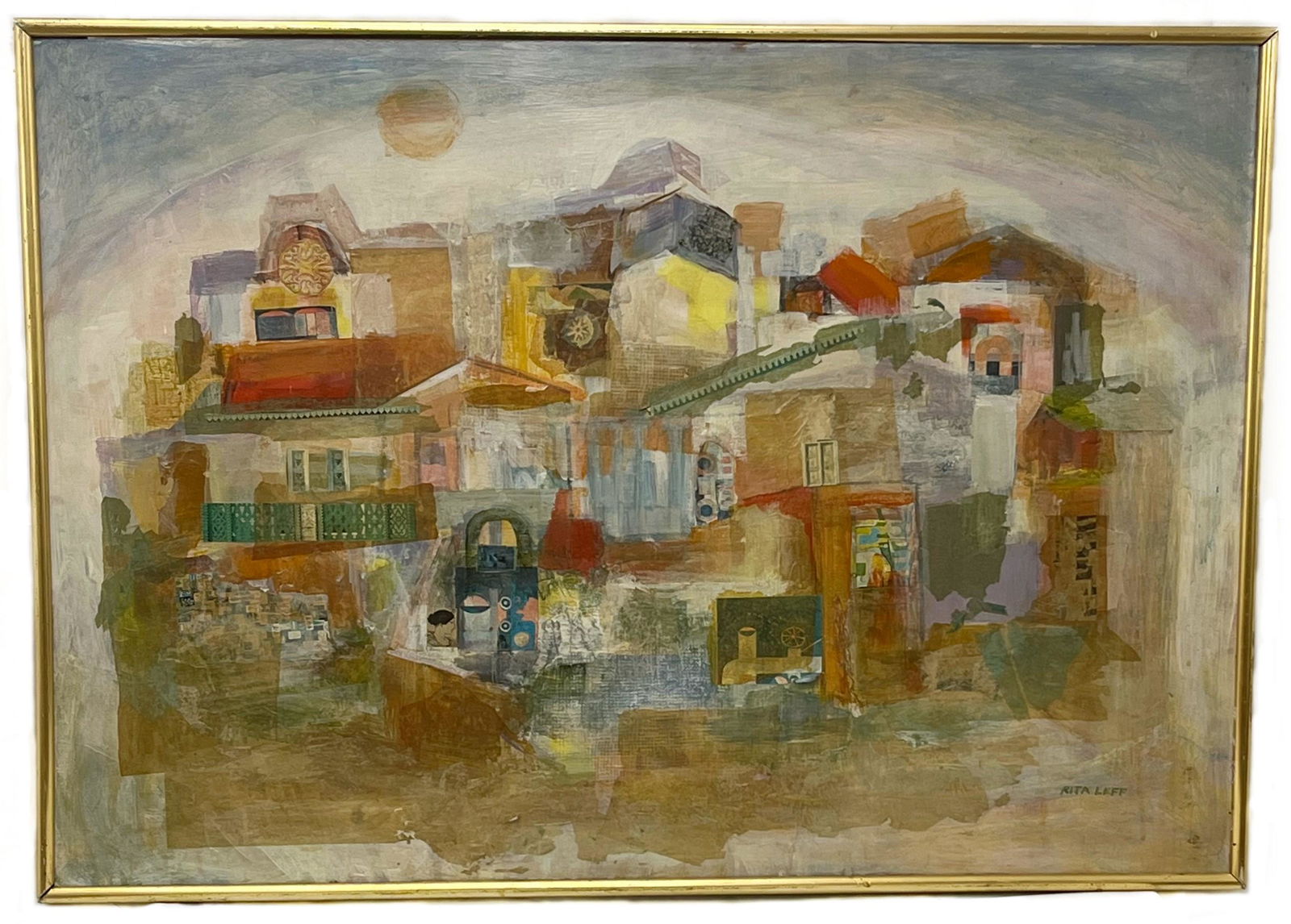 Rita Leff (American 1907-1979) Mixed Media Abstract Town Scene (1 of 5)