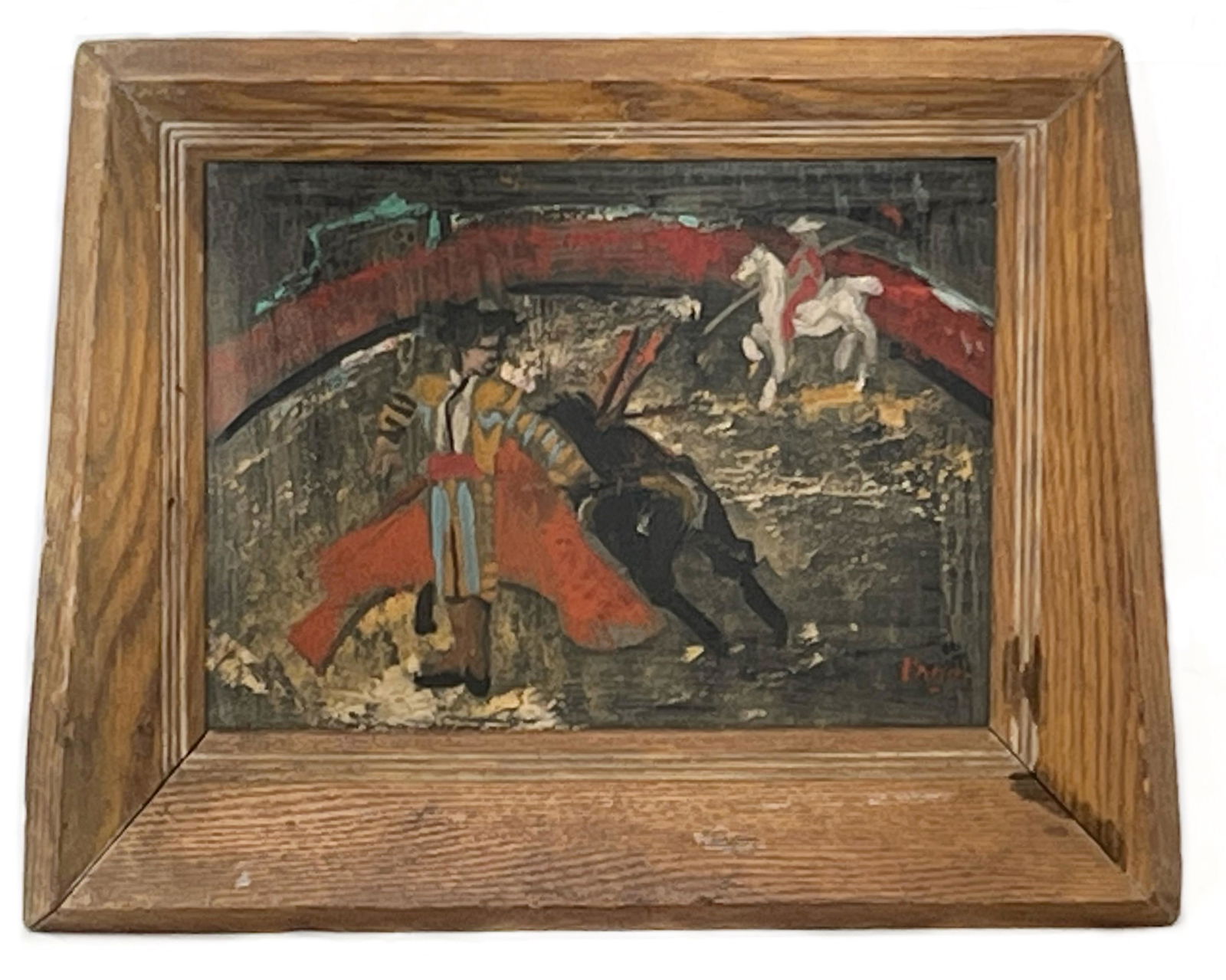 Matador Bull Fighter Scene, Oil on Board, Signed L'Ager (1 of 5)