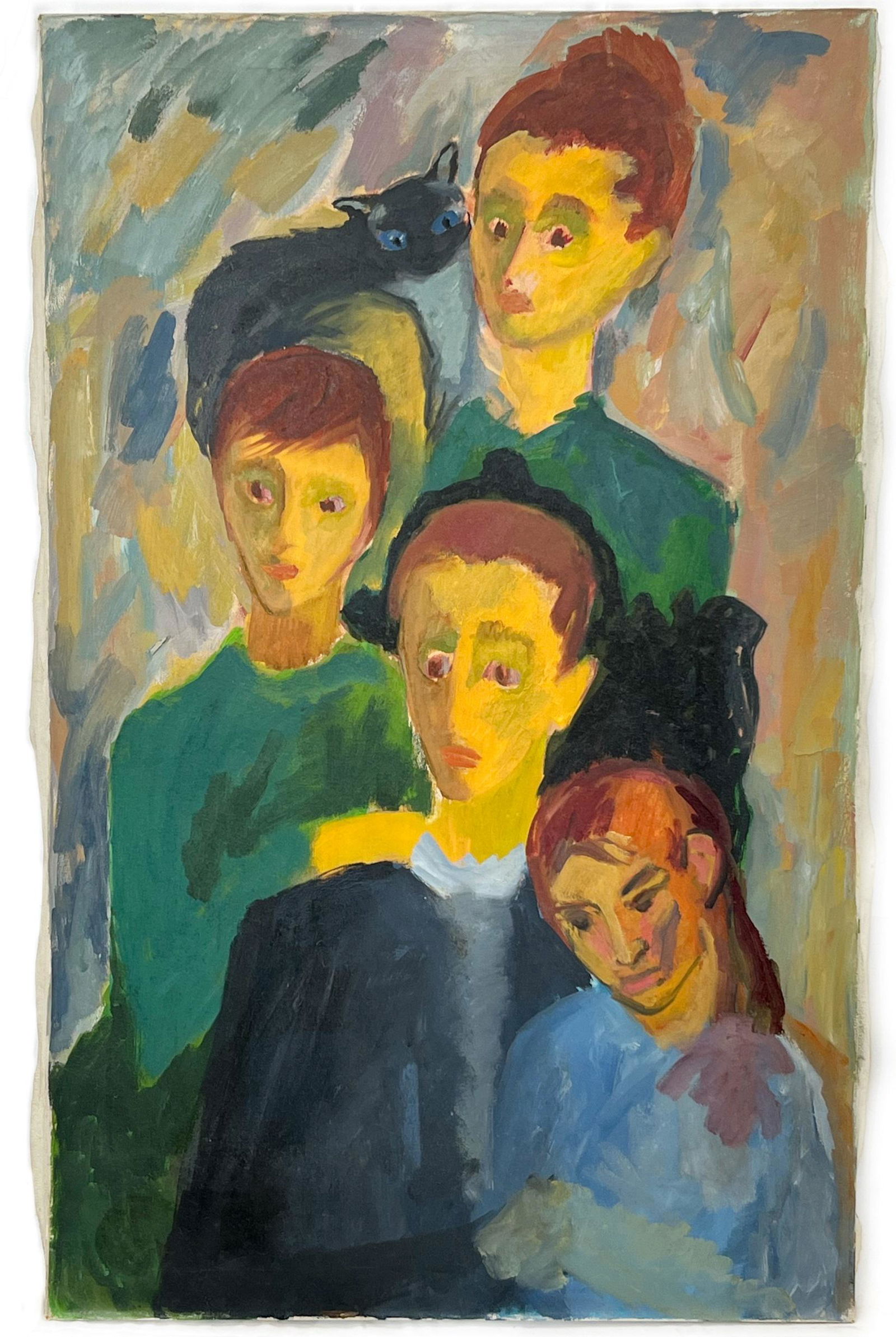 Surrealist Family Portrait with Cat, Attr. to Anita Khan, Oil on Canvas (1 of 4)