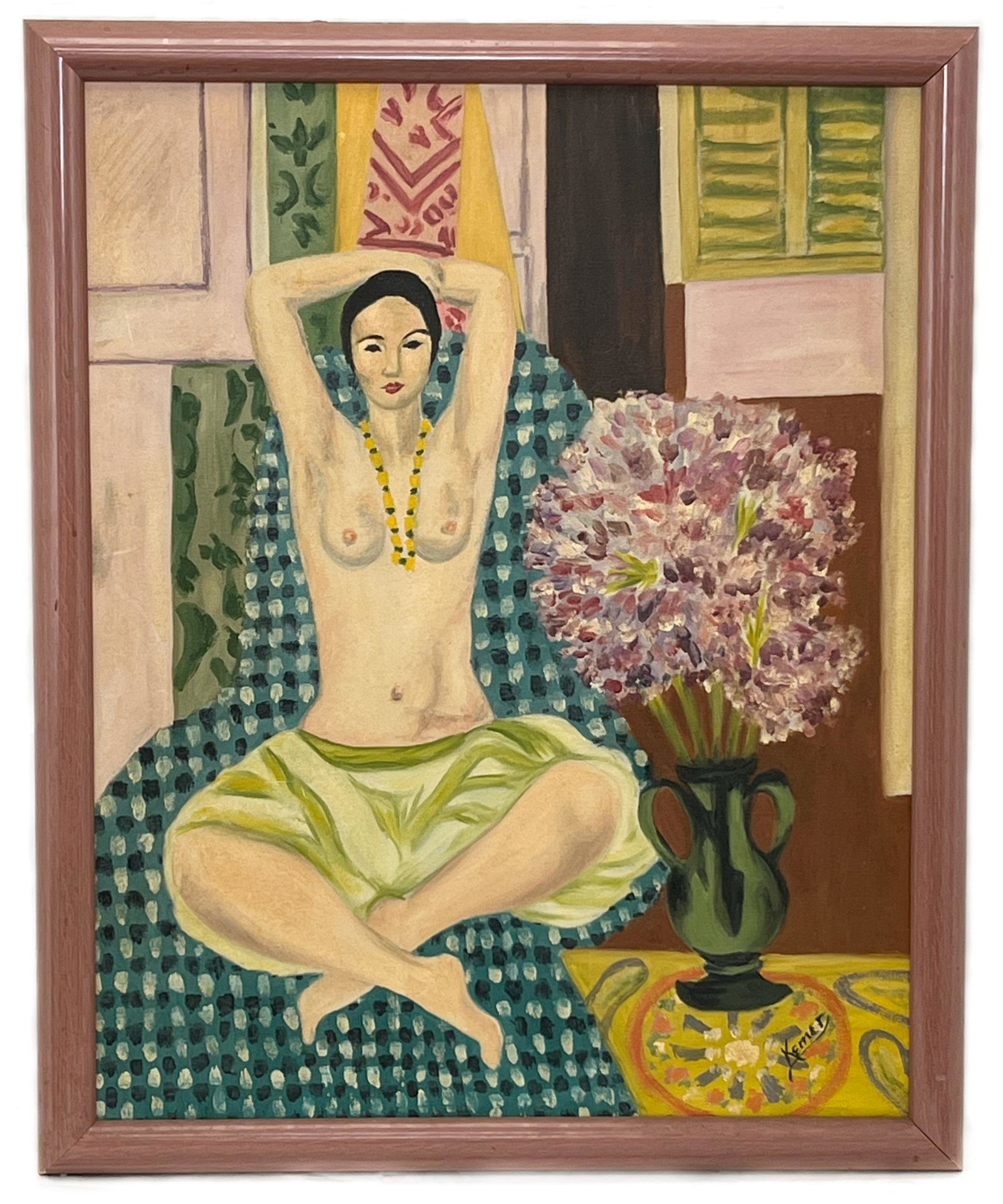 Portrait Seated Female, Oil on Canvas, Signed Kemet, Style of Matisse: oil on canvas, signed Kemet lower right, 29.75”h x 23”w (sight) 33”h x 27”w (frame)