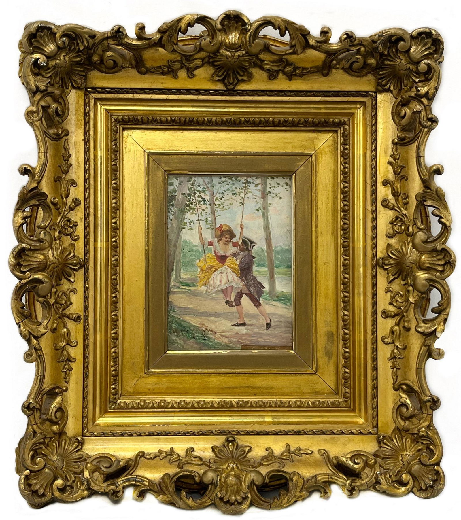 Alonzo Perez (Spanish, 1881-1914), Homage to Madame Allerd, Oil on Panel: oil on panel, signed lower left, under glass, ornate frame, 6”h x 4.5”w (sight) 15”h x 13”w (frame)