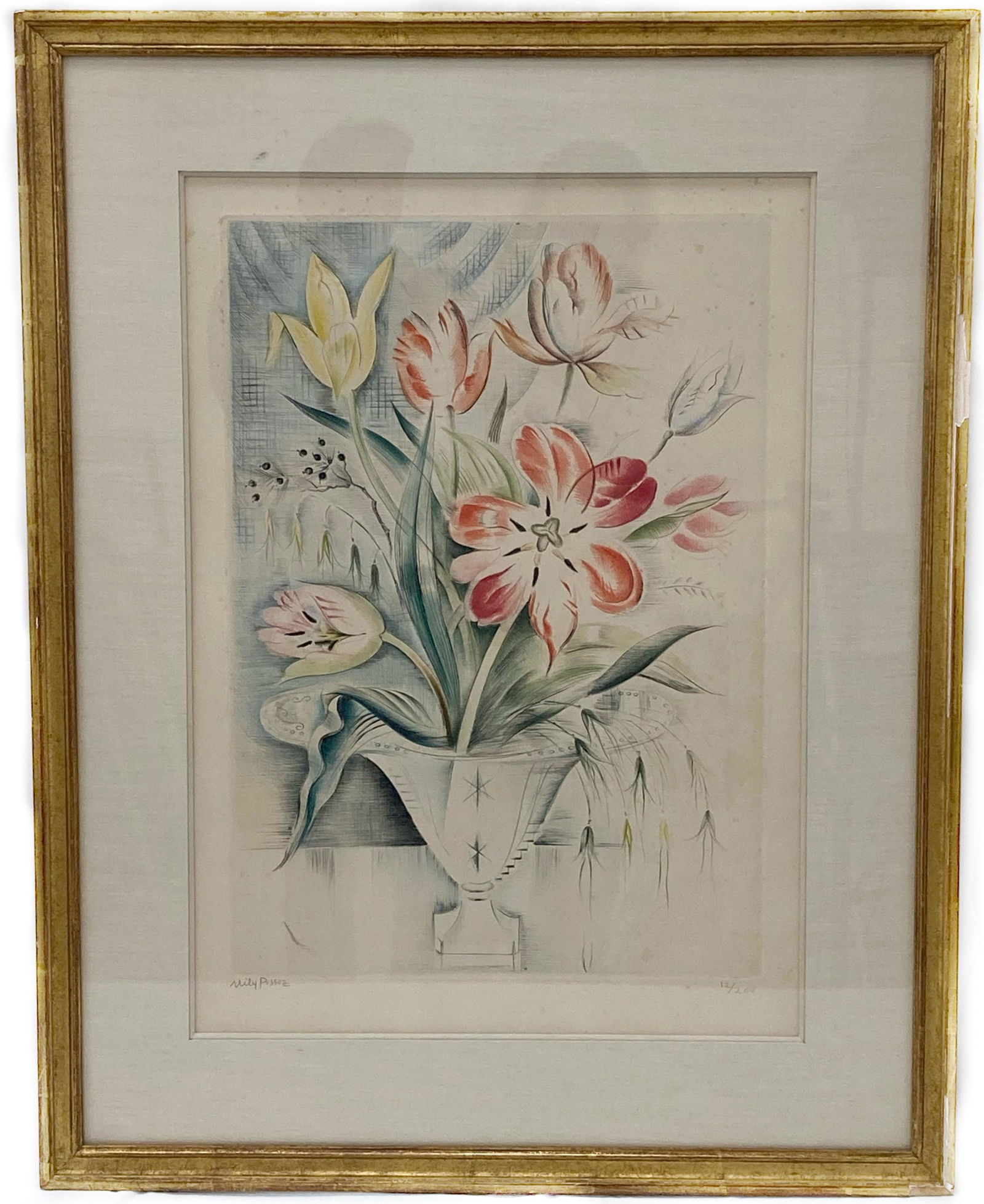 Mily Possoz (Portugal, 1888-1968) Les Tulipes, 1937,  Color Etching on Paper, 12/200 (1 of 6)