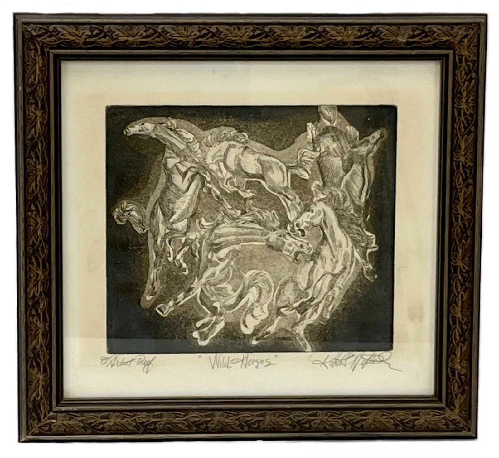 Etching, Wild Horses, Signed Robert Hefle (1 of 4)