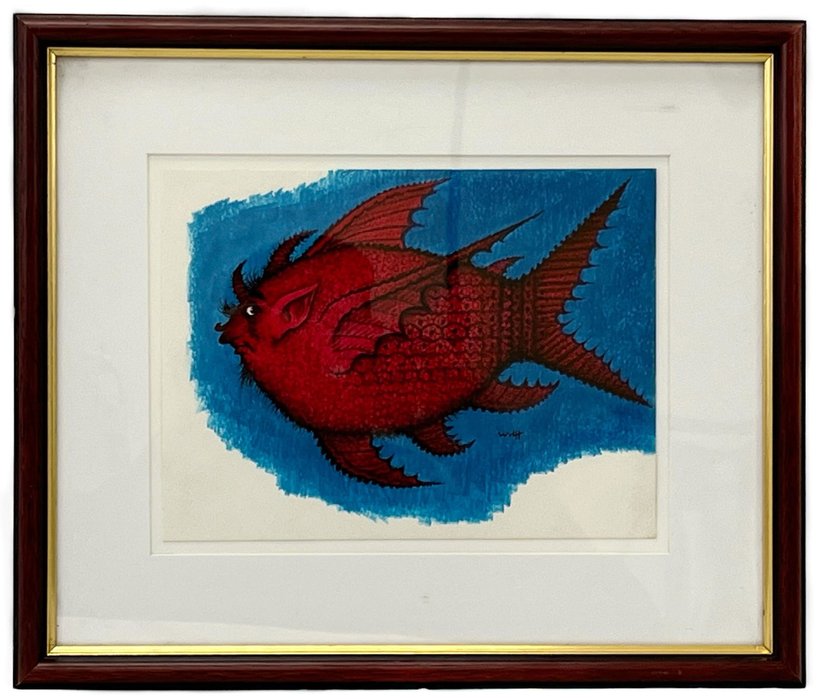 Original Drawing, Red Fish, Signed Wolff (1 of 5)