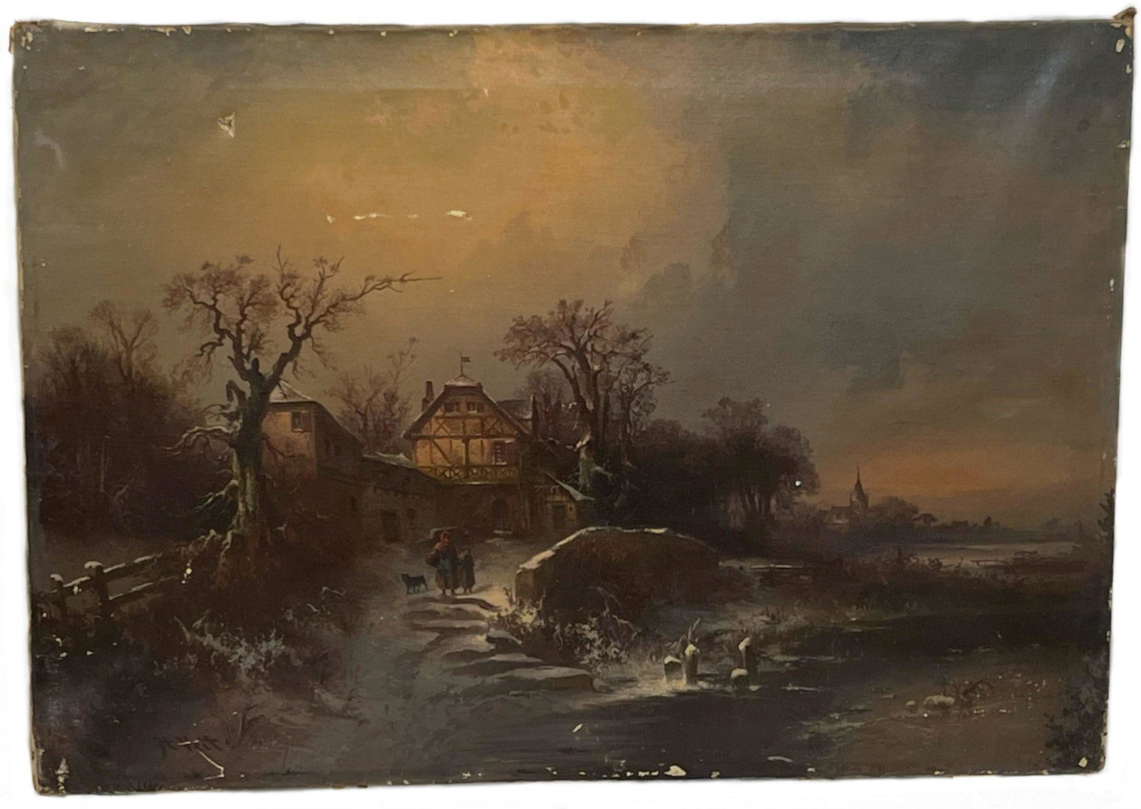 Village Scene, Oil on Canvas, Signed H. Viet: oil on canvas, unframed, signed H Veit lower left, 25”h x 35.5”w
