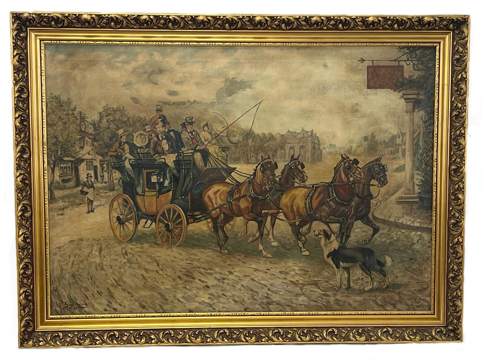 I. Zwerling (German, 19th-20th C.), Stagecoach Scene with figures, Oil on Canvas (1 of 7)
