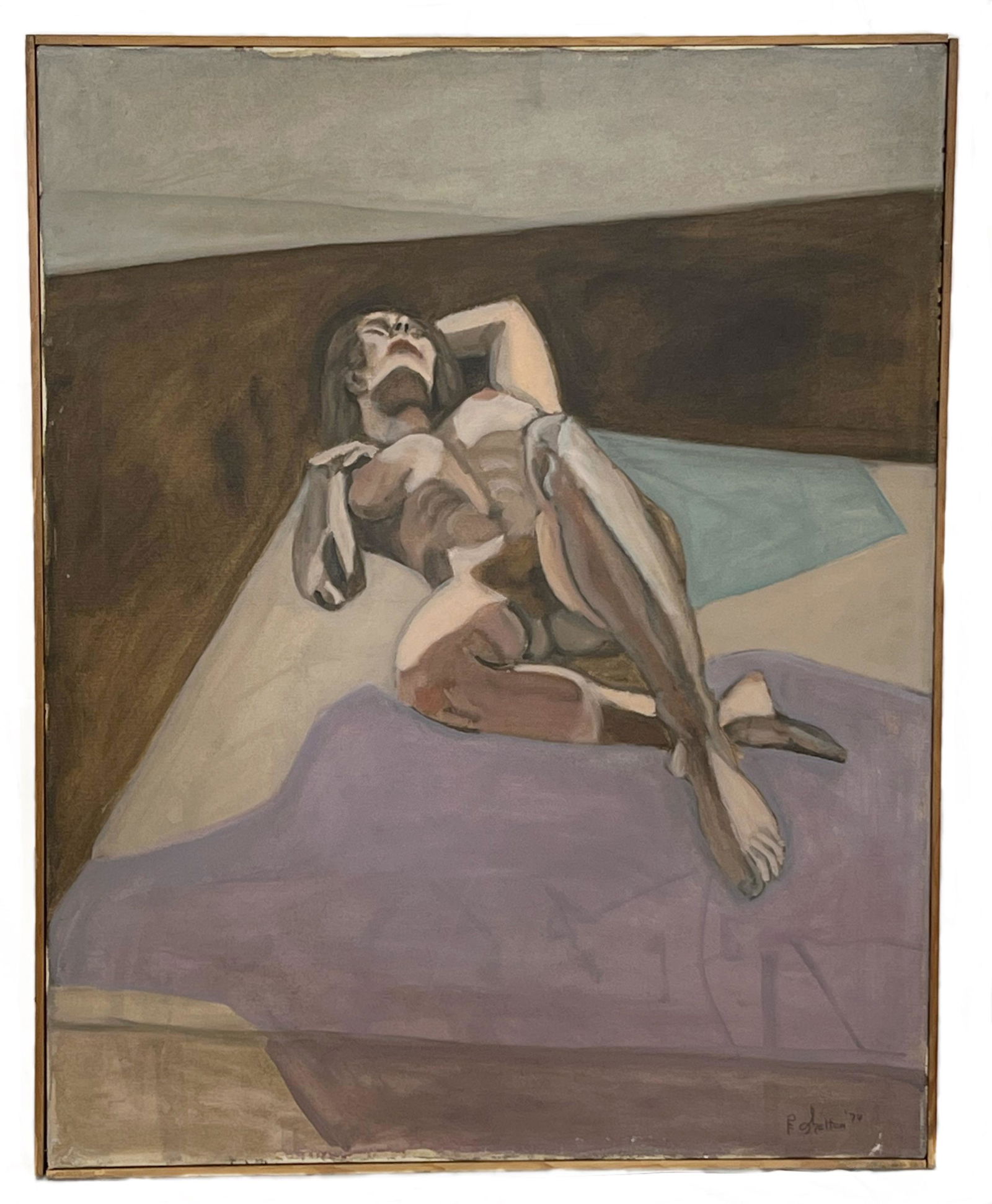 Female Reclining Figure, Oil on Canvas, Signed P.F. Shelton '74: oil on canvas, signed P. F. Shelton â€™74 lower right, 30”h x 60”w (sight) 30.5”h x 24”w (frame)