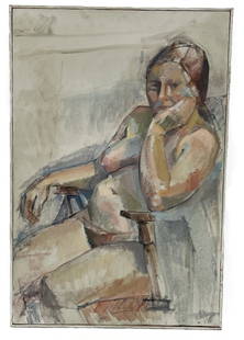 Female Seated, Oil on Canvas, Signed Lisa Van Pelt 1973: oil on canvas, signed Lisa Van Pelt 1973 on verso, 30&rdquo;h x 19.75&rdquo;w (sight) 30.5&rdquo;h x 20.25&rdquo;w (frame)