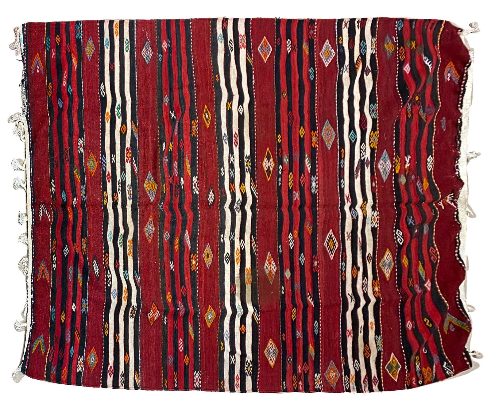 Vintage Handmade Possibly Turkish Kilim Area Rug: Vintage handmade possibly Turkish Kilim area rug, 126"l x 81"w