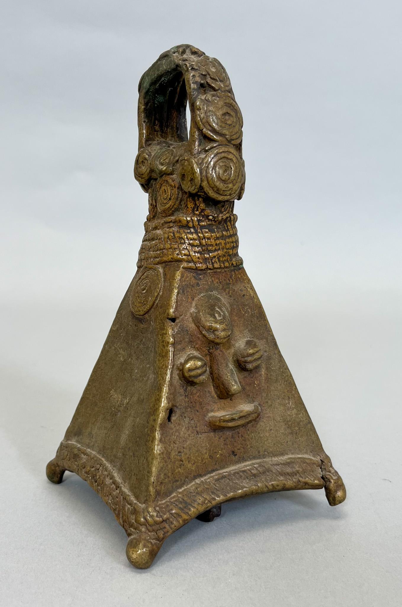 African, Yoruba, Nigeria, Bronze Bell With Relief Facial Features Auction